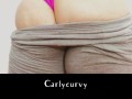 Blonde Carlycurvy in tight yoga pants with a pink thong tease! 