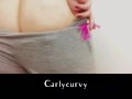 Blonde Carlycurvy in tight yoga pants with a pink thong tease! 