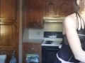 Hot young housewife chores-rubber gloves smoking lingerie STRIPS n kitchen!
