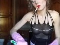 Hot young housewife chores-rubber gloves smoking lingerie STRIPS n kitchen!