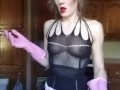 Hot young housewife chores-rubber gloves smoking lingerie STRIPS n kitchen!
