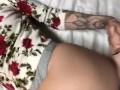Flirty tattooed redhead shows off ass and feet 