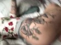 Flirty tattooed redhead shows off ass and feet 