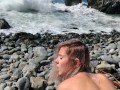 Russian teen girl swallows hot cum on Californian public beach - Eva Elfie