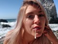 Russian teen girl swallows hot cum on Californian public beach - Eva Elfie