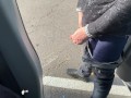 wild cock ride in the car in public parking under surveillance