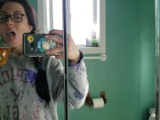 POV Hairy Pussy Pisses In A Glass Then Pee Tasting and Spitting