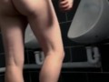 Naked in toilet and walk to urinal and pee