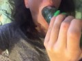 Sexy teen fucks herself with cucumber
