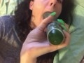 Sexy teen fucks herself with cucumber