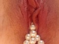 Pearls coming out from tight pussy 