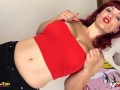 Redhead footjob wearing five toes pantyhose