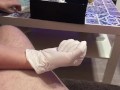 Step daughter gives dad sloppy handjob in doctor latex gloves