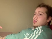 Tattooed man trying to get his dick up for hard masterbation big cumshot