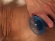 Self Love With A Bubble Bath, Blue Dildo And Hairy Pussy