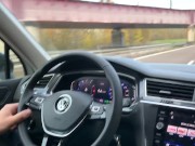 Extreme Blowjob behind wheel, fuck naughty girl in car at the gas station