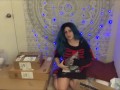 Goth e-thot unboxes and tries on Ursula cosplay