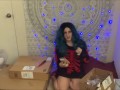 Goth e-thot unboxes and tries on Ursula cosplay