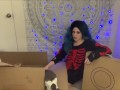 Goth e-thot unboxes and tries on Ursula cosplay
