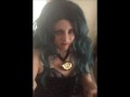 Goth e-thot unboxes and tries on Ursula cosplay