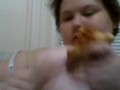 Huge Natural Tits BBW Eats And Plays With Her Breasts