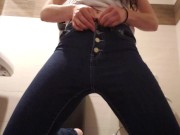 Girl Pissing Into A Urinal Wearing Boys Tighty Whiteys