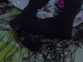 Hot Japanese Girl Self Foot Worship in Black Pantyhose and Bare Feet