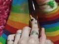Dirty ripped up clown socks and my new banana dildo