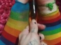 Dirty ripped up clown socks and my new banana dildo