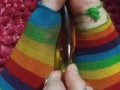 Dirty ripped up clown socks and my new banana dildo