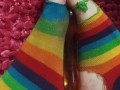 Dirty ripped up clown socks and my new banana dildo