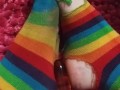 Dirty ripped up clown socks and my new banana dildo