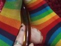 Dirty ripped up clown socks and my new banana dildo