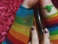 Dirty ripped up clown socks and my new banana dildo