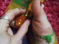 Dirty ripped up clown socks and my new banana dildo