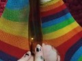 Dirty ripped up clown socks and my new banana dildo