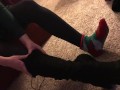 Christmas fuzzy sock femdom stinky pantyhose worship