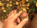 boy with a big dick shoots 3 streams of cum in the forest