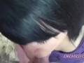 Petite Cristal on her knees and blowing a geek