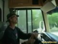 Nasty babe gets banged in the van with three big cocks