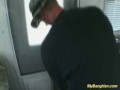 Nasty babe gets banged in the van with three big cocks