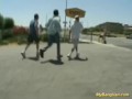 Nasty babe gets banged in the van with three big cocks
