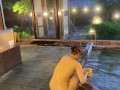 A Japanese couple enjoys a hot spring, then they do stocking costume and have sex