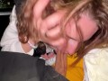 Blowjob in motion: guy fucks 18 year old in the back seat of the car