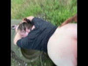 Another creampie in the woods for BBW neighbor