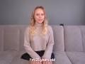 A blonde with a big booty fell in love with dicks and cum on her face after her first porn casting