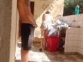 I caught my stepdaughter doing laundry in shorts, I got horny and like her super luscious pussy