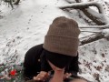 Asian Ho gives Blow in Snow -- Luna sucks Big Cock in Public Park, almost gets caught!
