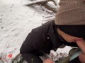 Asian Ho gives Blow in Snow -- Luna sucks Big Cock in Public Park, almost gets caught!