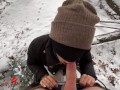 Asian Ho gives Blow in Snow -- Luna sucks Big Cock in Public Park, almost gets caught!